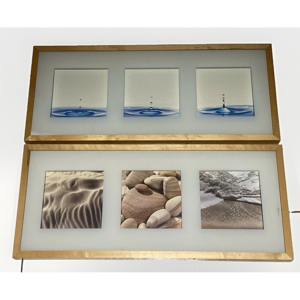 2 IKEA ERIKSLUND Collage Shadowbox Frame photos Waterdrop + Beach Picture 28x12"